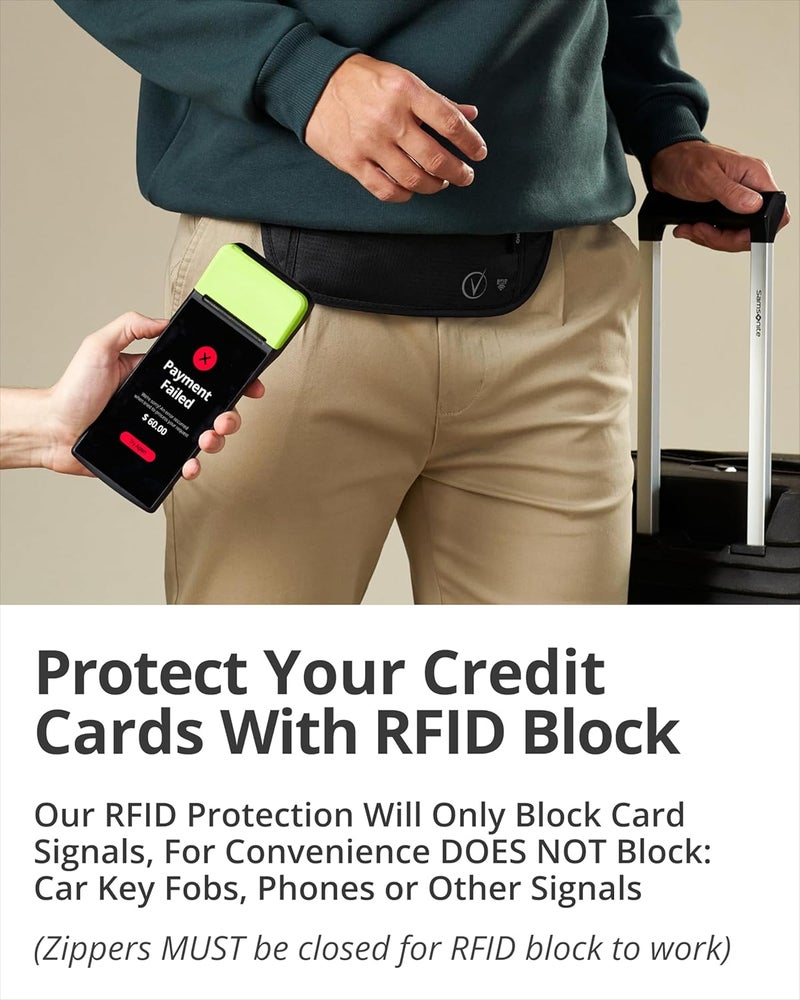 Vantamo حزام نقود مع RFID للرجال والنساء، حامل جواز سفر مخفي للسفر، حقيبة خصر للسفر بجيبين للنساء مضادة للسرقة - Image 3